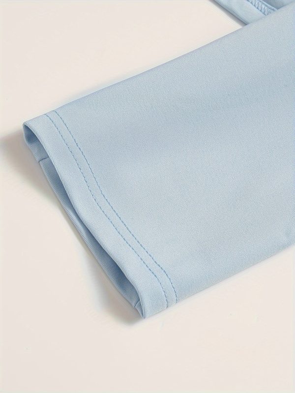 157539aa-ca3a-4089-91c9-ca6e447a4c76-1 Solid Work & Office Elegant Skirt Set, Long Sleeve Double Breasted Lapel Collar Crop Blazer & Split Hem Mini Skirt Outfits, Women's Clothing