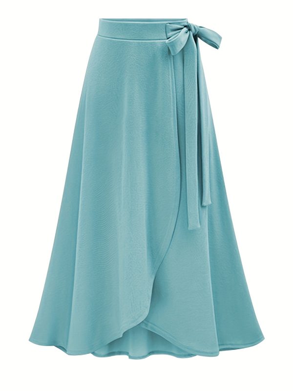 Solid Ruffle Hem Skirts, Elegant High Waist Tied Midi Skirts, Women's Clothing