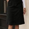 2dd75124-58f0-497a-99c9-22a6fbb10452-1 Split Hem Knee Length Sheath Skirt, Elegant Slant Pockets High Waist Skirt For Spring & Summer, Women's Clothing