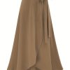 Solid Ruffle Hem Skirts, Elegant High Waist Tied Midi Skirts, Women's Clothing