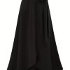 Solid Ruffle Hem Skirts, Elegant High Waist Tied Midi Skirts, Women's Clothing