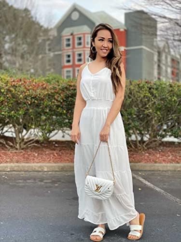 41333DsT7LL._AC Womens Summer Spaghetti Strap Sleeveless High Waist Beach Long Maxi Sun Dress