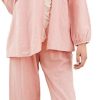 41pUL-YOByL._AC_SL1001 Women Pajamas Set Cotton Long Sleeve Button Down Sleep Shirt Womens Loungewear Set Cotton Nightie