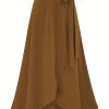 Solid Ruffle Hem Skirts, Elegant High Waist Tied Midi Skirts, Women's Clothing