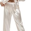 513IlgEUhML._AC_SL1500 Women's Silk Satin Pajamas Set Long Sleeve Sleepwear Soft Pjs Set Two Piece Button Down Loungewear Pj Set