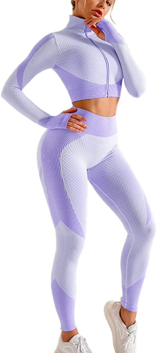 Women's 3 Piece Outfits Tracksuit Workout Set Sports Bra High Waist Yoga Gym Leggings and Crop Top