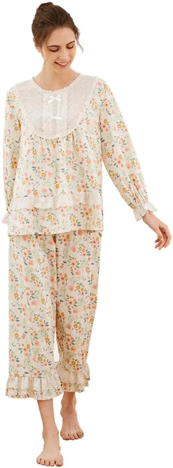 5185BzvcCPL._AC_SL1001 Women Pajamas Set Cotton Long Sleeve Button Down Sleep Shirt Womens Loungewear Set Cotton Nightie