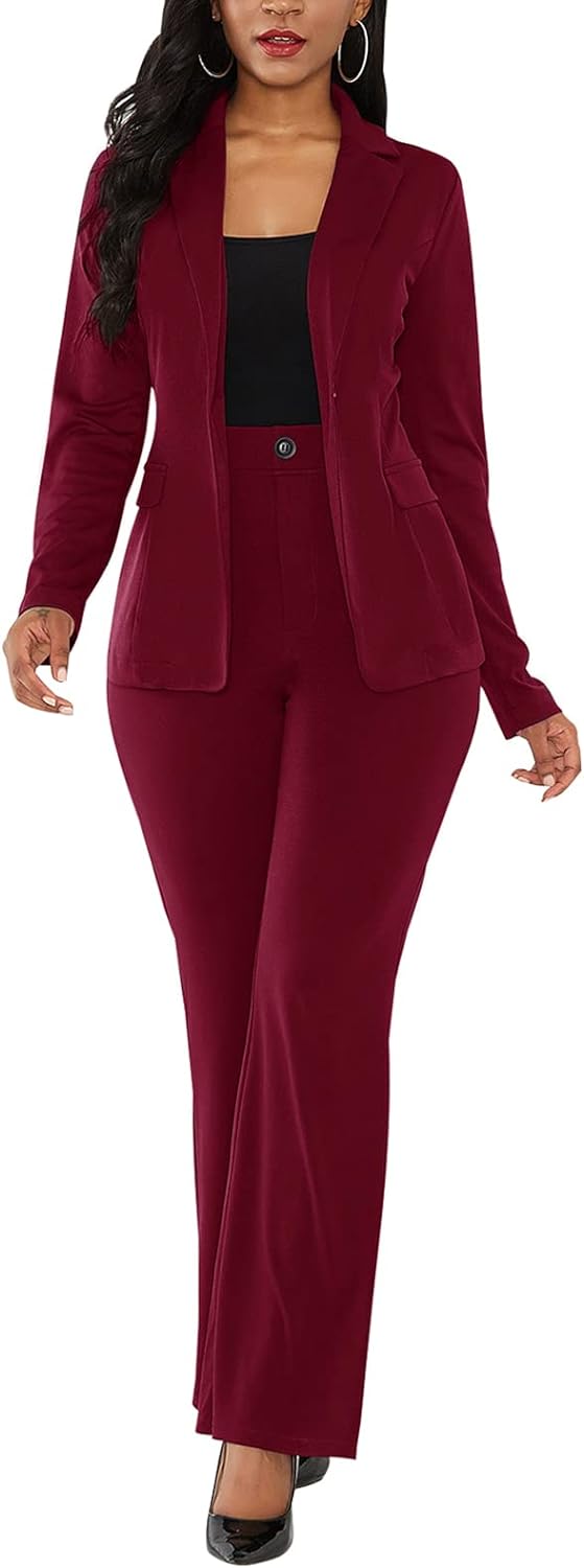 Womens Two Piece Blazer Outfits Long Sleeve Slim Fit Jacket with Long Pants Suit Set for Work