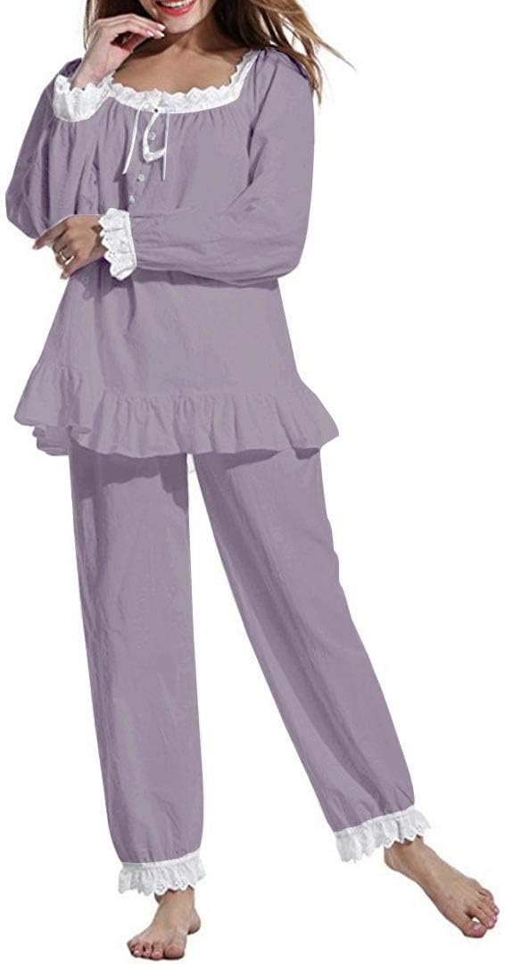 519i42YDn5L._AC_SL1088 Women Pajamas Set Cotton Long Sleeve Button Down Sleep Shirt Womens Loungewear Set Cotton Nightie