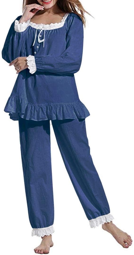 51FsNTD9PTL._AC_SL1088 Women Pajamas Set Cotton Long Sleeve Button Down Sleep Shirt Womens Loungewear Set Cotton Nightie