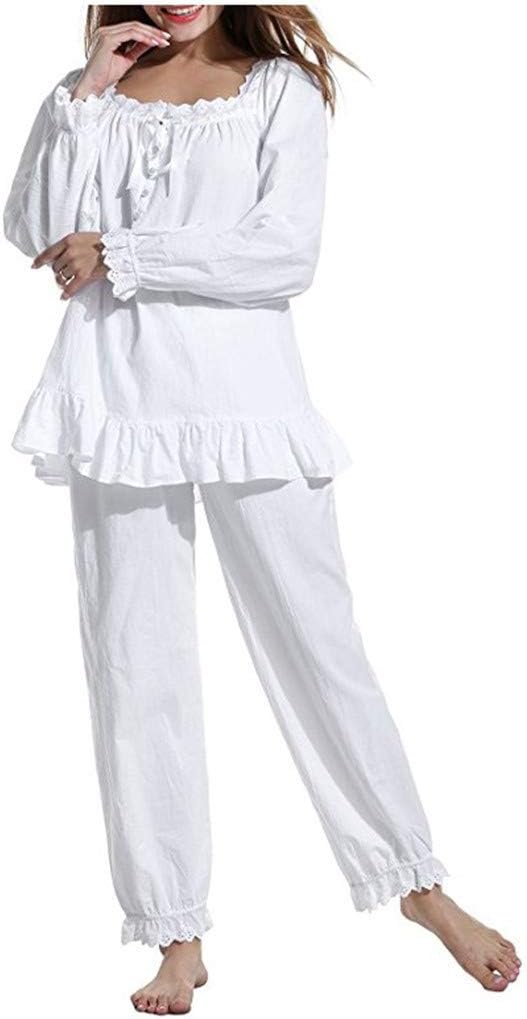 51J4tEGuiTL._AC_SL1088 Women Pajamas Set Cotton Long Sleeve Button Down Sleep Shirt Womens Loungewear Set Cotton Nightie