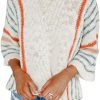Womens 2024 Cute Spring Summer Color Block Striped Lightweight Comfy Cable Knit Beach Boho Clothes Pullover Sweaters