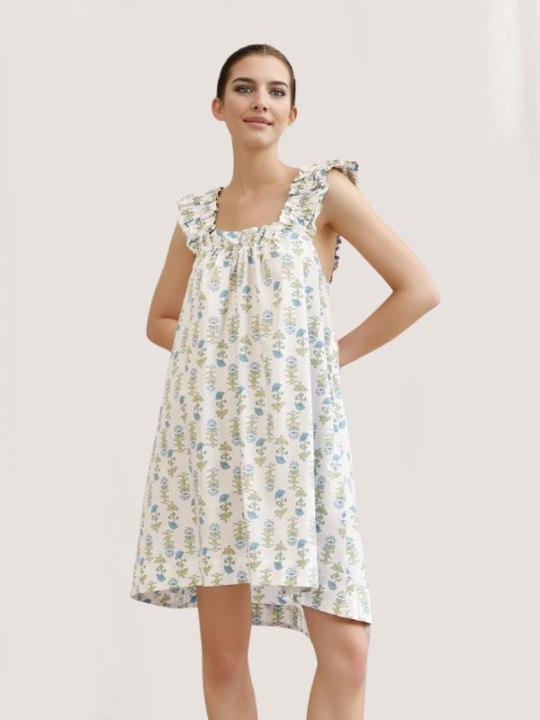 51PP2soBAGL._AC_SL1200 Womens Ruffle Nightgown Cotton Sleeveless Nightdress Soft Printed Night gown with Pockets