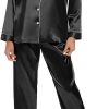 51RtnUuQ6ZL._AC_SL1500 Women's Silk Satin Pajamas Set Long Sleeve Sleepwear Soft Pjs Set Two Piece Button Down Loungewear Pj Set