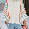 Womens 2024 Cute Spring Summer Color Block Striped Lightweight Comfy Cable Knit Beach Boho Clothes Pullover Sweaters