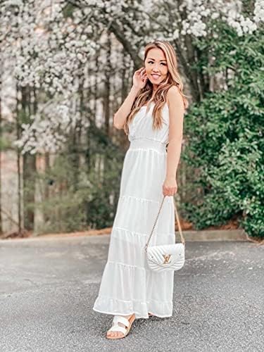 51kVZtTDAeL._AC Womens Summer Spaghetti Strap Sleeveless High Waist Beach Long Maxi Sun Dress