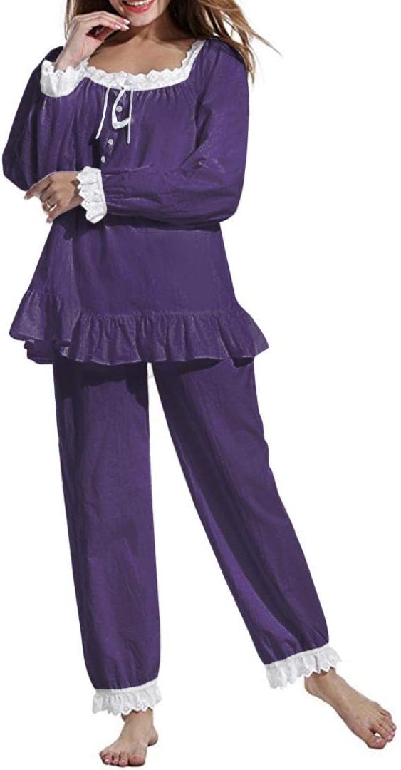 51q6MVOeiUL._AC_SL1088 Women Pajamas Set Cotton Long Sleeve Button Down Sleep Shirt Womens Loungewear Set Cotton Nightie