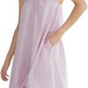Womens Ruffle Nightgown Cotton Sleeveless Nightdress Soft Printed Night gown with Pockets
