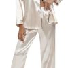 51vunIOcwML._AC_SL1500 Women's Silk Satin Pajamas Set Long Sleeve Sleepwear Soft Pjs Set Two Piece Button Down Loungewear Pj Set