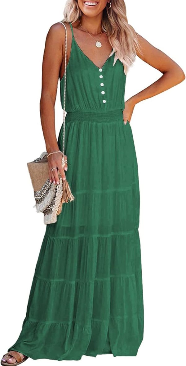61-JjltStlL._AC_SL1500 Womens Summer Spaghetti Strap Sleeveless High Waist Beach Long Maxi Sun Dress