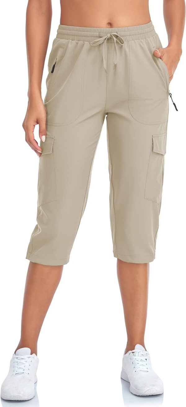 610V2CB7e9L._AC_SL1500 Women's Hiking Cargo Capri Pants Lightweight Quick Dry Joggers Outdoor Casual Travel Capris with Zipper Pockets
