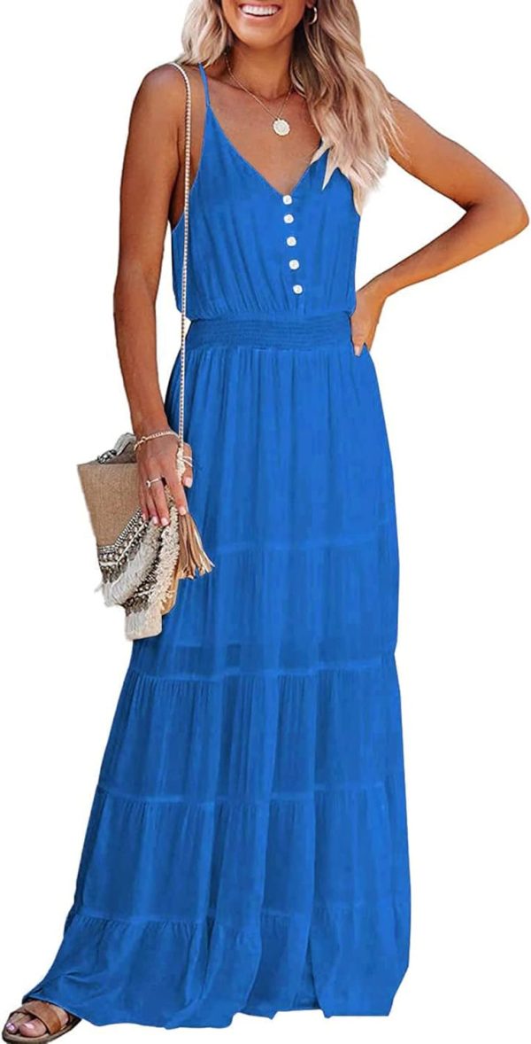 611aK3wu5xL._AC_SL1500 Womens Summer Spaghetti Strap Sleeveless High Waist Beach Long Maxi Sun Dress