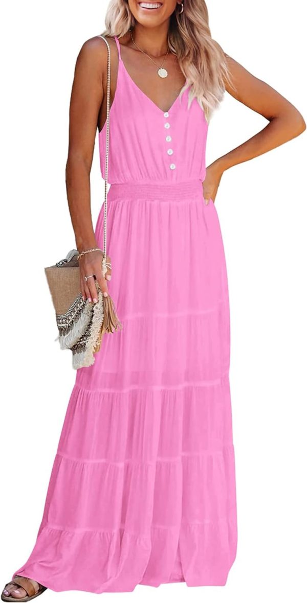 611aWCg3JxL._AC_SL1500 Womens Summer Spaghetti Strap Sleeveless High Waist Beach Long Maxi Sun Dress