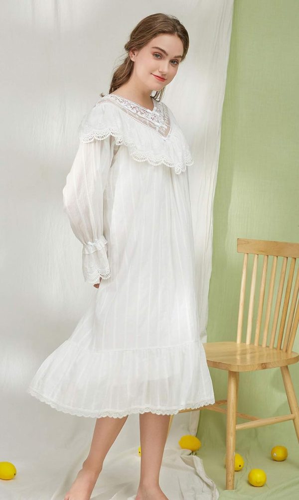 Cotton Nightgown for Women Vintage Palace Sleepwear
