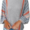Womens 2024 Cute Spring Summer Color Block Striped Lightweight Comfy Cable Knit Beach Boho Clothes Pullover Sweaters