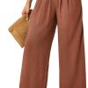 JASAMBAC Women's Capri Linen Wide Leg Pants Summer Boho Wide Leg Pants Smocked High-Rise Waist Casual Beach Pants with Pocket