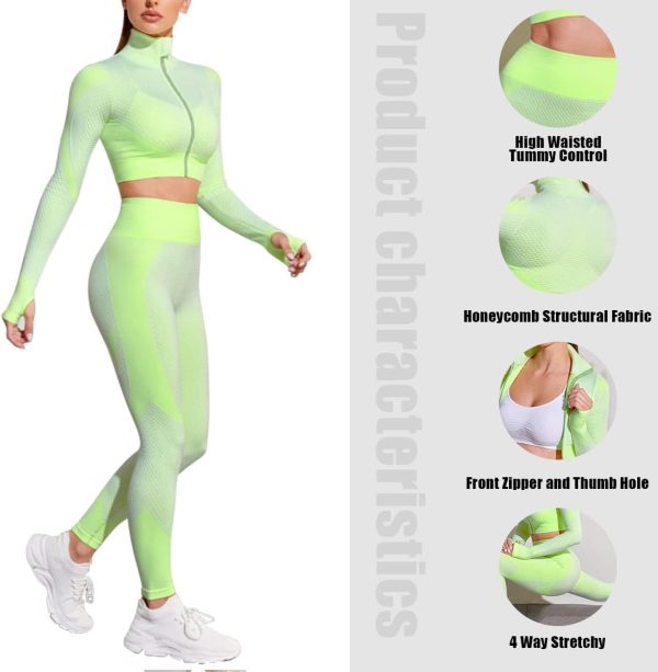 Women's 3 Piece Outfits Tracksuit Workout Set Sports Bra High Waist Yoga Gym Leggings and Crop Top