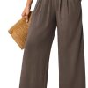 JASAMBAC Women's Capri Linen Wide Leg Pants Summer Boho Wide Leg Pants Smocked High-Rise Waist Casual Beach Pants with Pocket