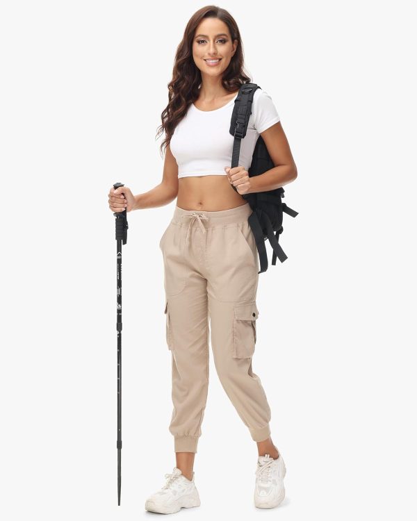 618XL7EWb5L._AC_SL1500 Women's Cargo Hiking Pants Quick Dry Lightweight Elastic Waist Button Pockets Joggers Athletic Sweatpants Travel Casual