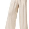 JASAMBAC Women's Capri Linen Wide Leg Pants Summer Boho Wide Leg Pants Smocked High-Rise Waist Casual Beach Pants with Pocket