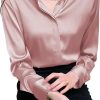 Women's Satin Blouse Fashion Long Sleeve Satin Silk Shirt Work Office Top Casual Shirt