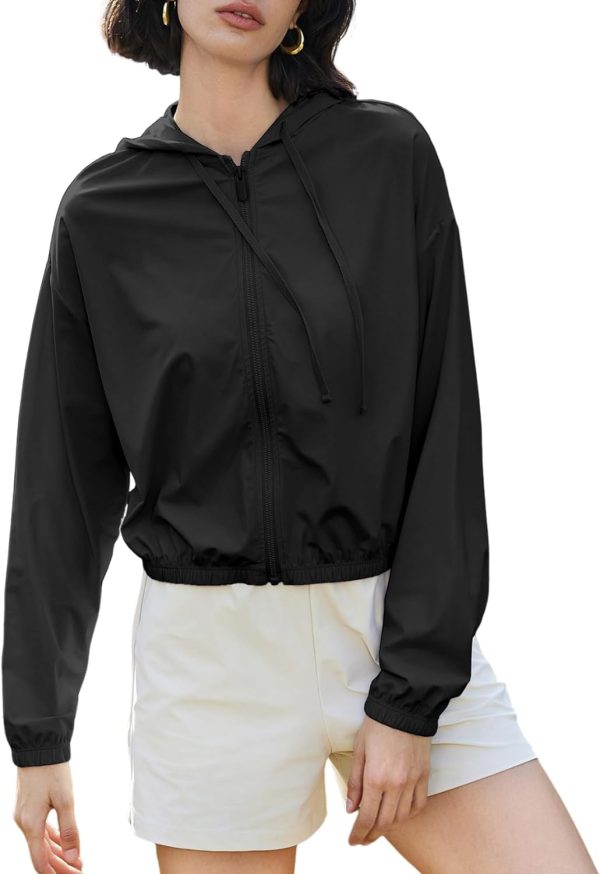 61Eb6iImfsL._AC_UL1500 Women's UPF 50+ UV Sun Protection Cropped Jackets Athletic Running Workout Shirts Zip Up Hoodie Outdoor Jackets