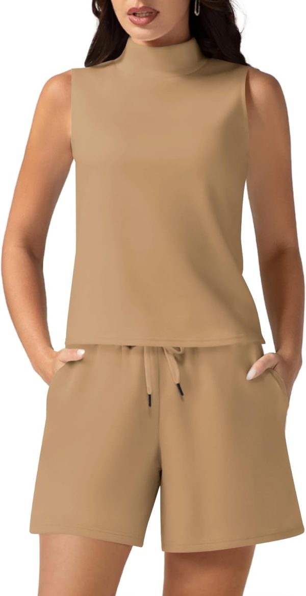 Women's Summer 2 Piece Outfits Mock Neck Tank Top High Waisted Shorts Lounge Sets 2024 Fashion Tracksuit