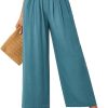 JASAMBAC Women's Capri Linen Wide Leg Pants Summer Boho Wide Leg Pants Smocked High-Rise Waist Casual Beach Pants with Pocket