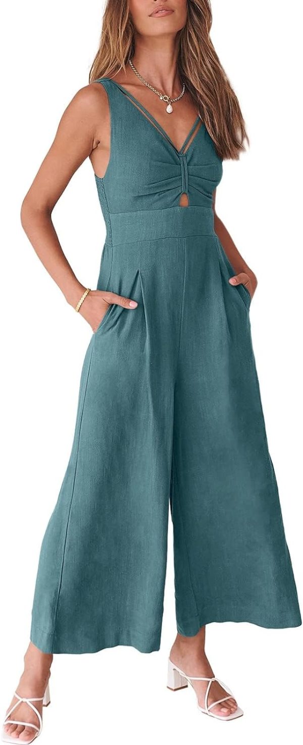 61Kgh_EIfVL._AC_SL1500 ANRABESS Women's Summer Wide Leg Linen Jumpsuits Dressy V Neck Sleeveless Casual Pants Rompers 2024 Vacation Beach Outfits