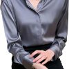 Women's Satin Blouse Fashion Long Sleeve Satin Silk Shirt Work Office Top Casual Shirt
