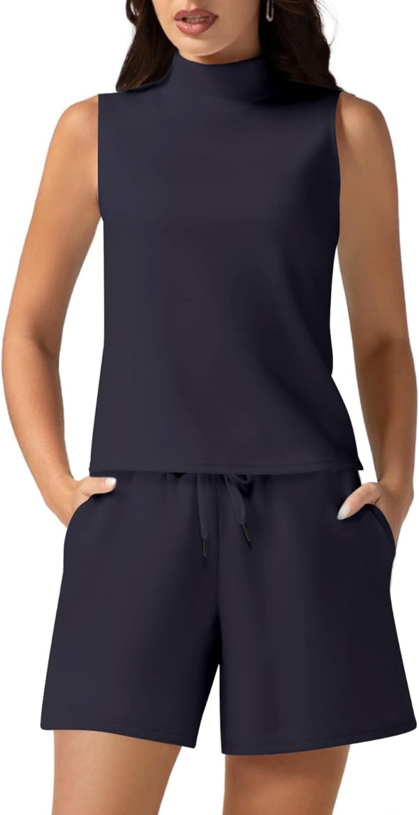 Women's Summer 2 Piece Outfits Mock Neck Tank Top High Waisted Shorts Lounge Sets 2024 Fashion Tracksuit