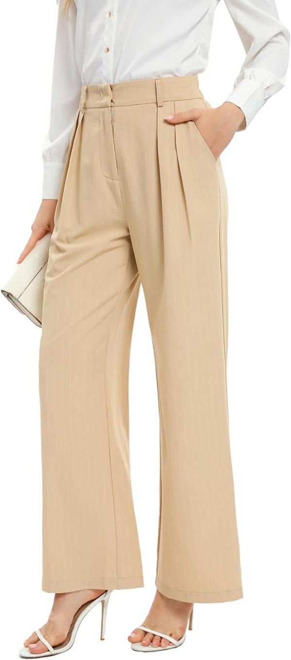 61ONi5eoy9L._AC_SL1500 Women's Casual Striped High Waisted Wide Leg Pants Elastic Waist Loose Fit Trousers