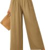 JASAMBAC Women's Capri Linen Wide Leg Pants Summer Boho Wide Leg Pants Smocked High-Rise Waist Casual Beach Pants with Pocket