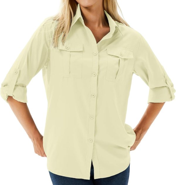 61QEuMDKAUL._AC_SL1500 Women's UPF 50 Long Sleeve UV Sun Protection Safari Shirts Outdoor Quick Dry Fishing Hiking Travel Shirts
