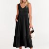 61RrtXaWUZL._AC_SL1500 ANRABESS Women's Summer Casual Sleeveless V Neck Swing Dress Fit & Flare Flowy Tiered Maxi Beach Sundress with Pockets