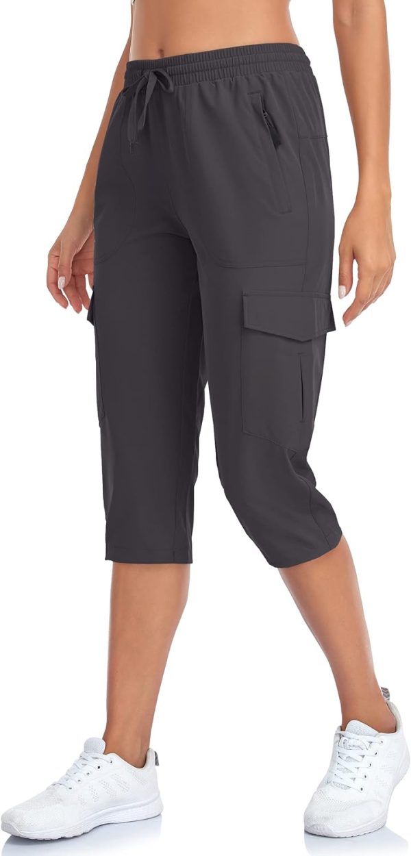 61UWjxhW8rL._AC_SL1500 Women's Hiking Cargo Capri Pants Lightweight Quick Dry Joggers Outdoor Casual Travel Capris with Zipper Pockets