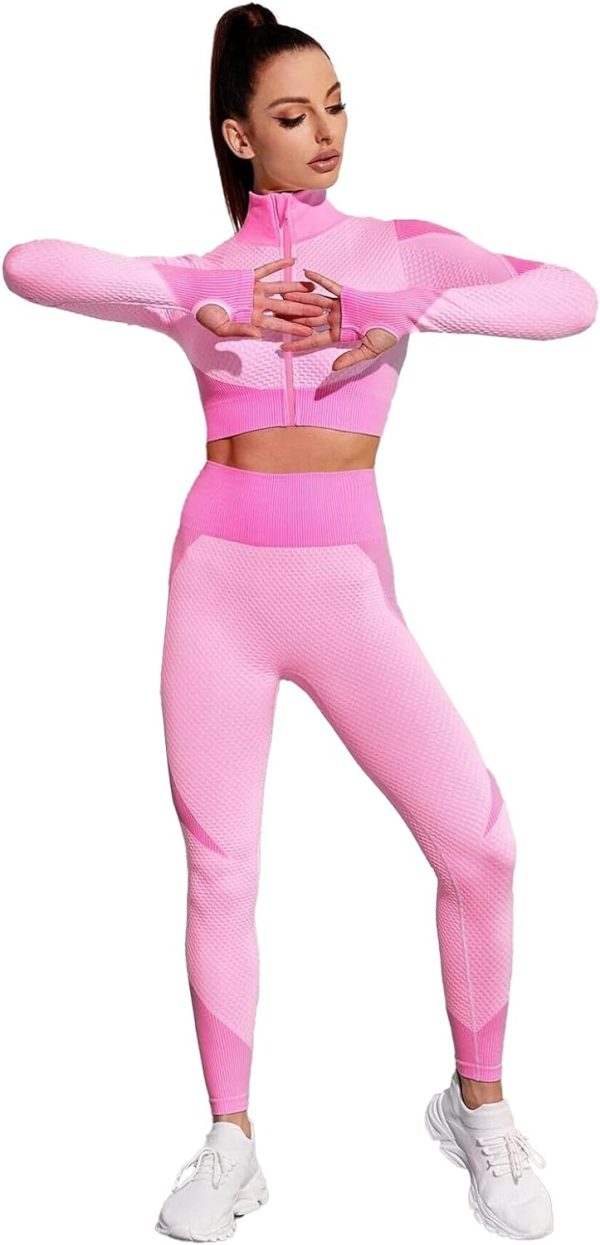 Women's 3 Piece Outfits Tracksuit Workout Set Sports Bra High Waist Yoga Gym Leggings and Crop Top