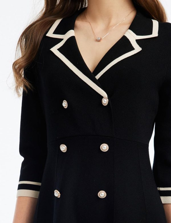 Blue Mini Sweater Dress for Women, Button up 3/4 Sleeve Knit Dresses for Teacher Work Business