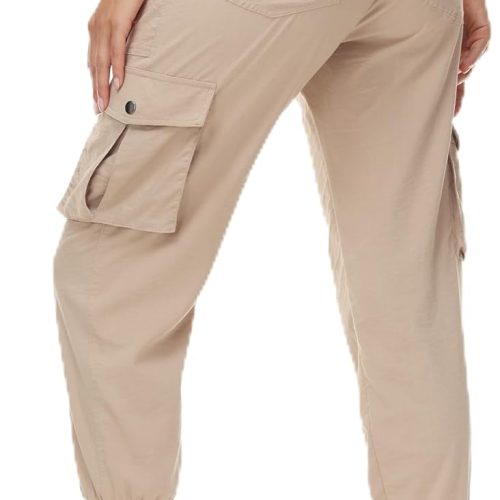 Women's Cargo Hiking Pants Quick Dry Lightweight Elastic Waist Button Pockets Joggers Athletic Sweatpants Travel Casual