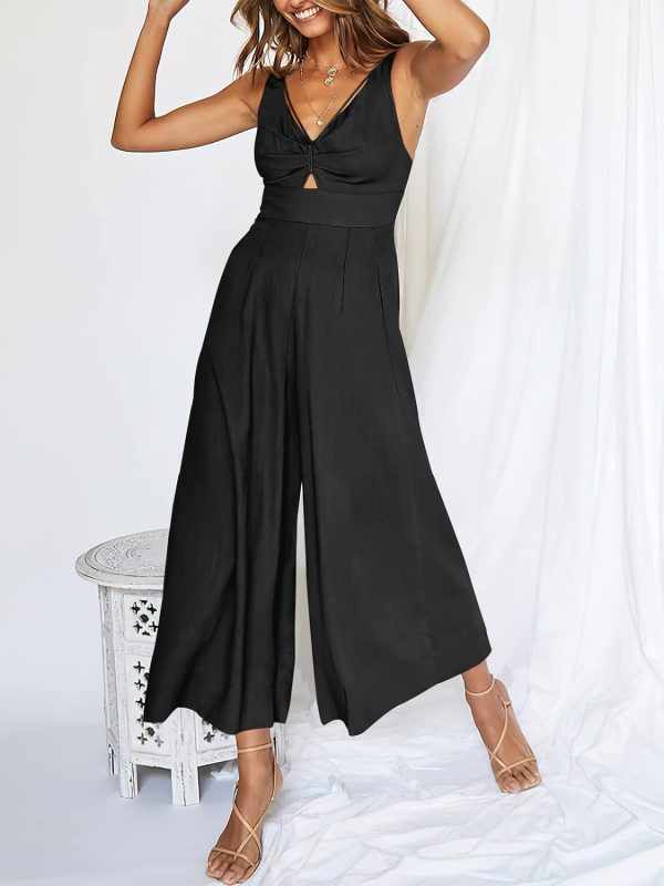 61WbKQaOX6L._AC_SL1500 ANRABESS Women's Summer Wide Leg Linen Jumpsuits Dressy V Neck Sleeveless Casual Pants Rompers 2024 Vacation Beach Outfits